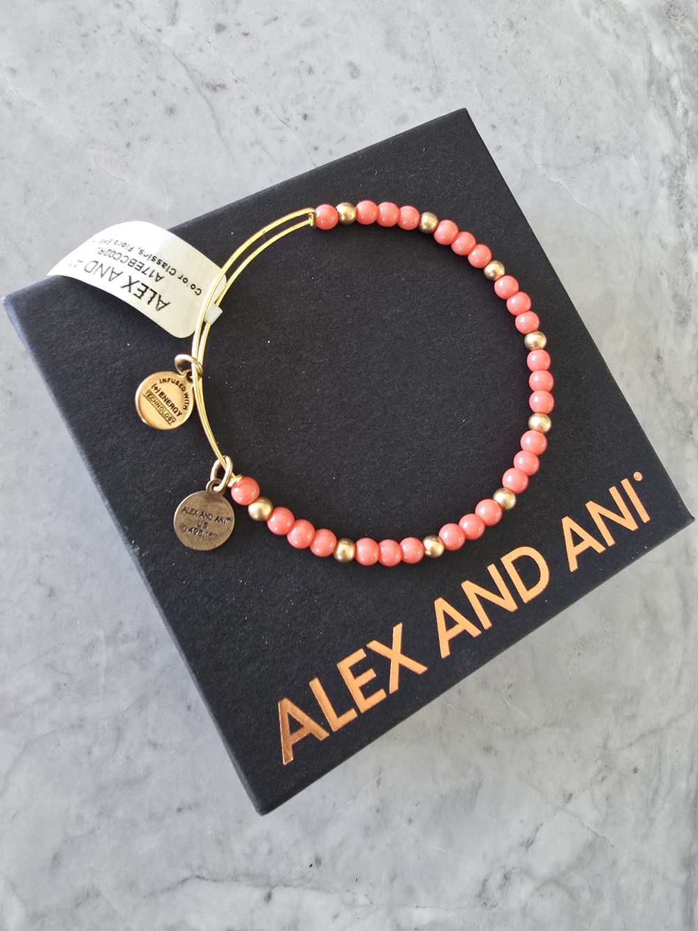BNWT Alex and Ani Coral and Gold Beaded Expandable Bracelet